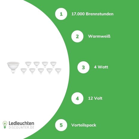 Spectrum Vorteilspack 10 Stück GU5.3 MR16 LED Spots 4W - Ersetzt 35W - Lichtfarbe optional