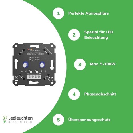 LCB LED-Beleuchtung Innovatives Design, hochwertige Technik & schnelle Lieferung! LED Dimmer DUO Einbau - 2x 5-100W - Universal Phasenabschnitt LCB LED-Beleuchtung Innovatives Design, hochwertige Technik & schnelle Lieferung! LED Dimmer DUO Einbau - 2x 5-100W - Universal Phasenabschnitt
