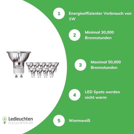 Led line: Erstklassiges Lichtdesign Vorteilspack 10 Stück - GU10 LED Spots - 1W entspricht 10W - Lichtfarbe optional