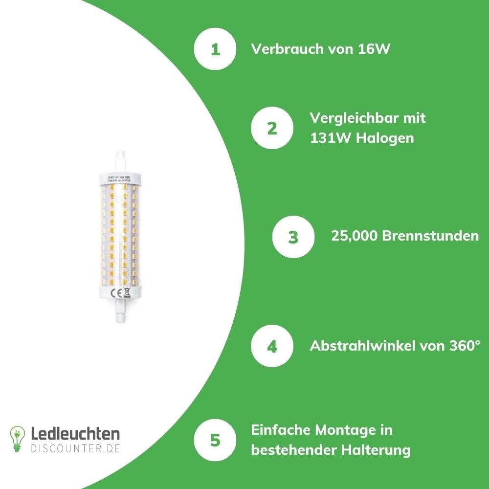 Aigostar LED R7S Lampe - 16W entspricht 131W - 3000K Warmweiß - 118mm - nicht dimmbar Aigostar LED R7S Lampe - 16W entspricht 131W - 3000K Warmweiß - 118mm - nicht dimmbar