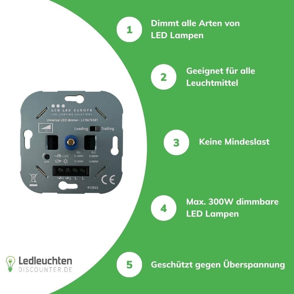 HZC Electric – Zuverlässige LED- und Elektroprodukte Unterputz LED Dimmer - Triac - max. 250 Watt - geeignet für Phasenan- und Phasenabschnitt HZC Electric – Zuverlässige LED- und Elektroprodukte Unterputz LED Dimmer - Triac - max. 250 Watt - geeignet für Phasenan- und Phasenabschnitt