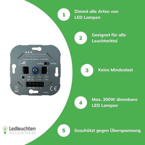 HZC Electric Unterputz  LED Dimmer - Triac - max. 250 Watt - geeignet  für Phasenan- und Phasenabschnitt HZC Electric Unterputz  LED Dimmer - Triac - max. 250 Watt - geeignet  für Phasenan- und Phasenabschnitt