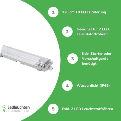 LED T8/G13 - 120cm - IP65 Wasserdichte Halterung - für