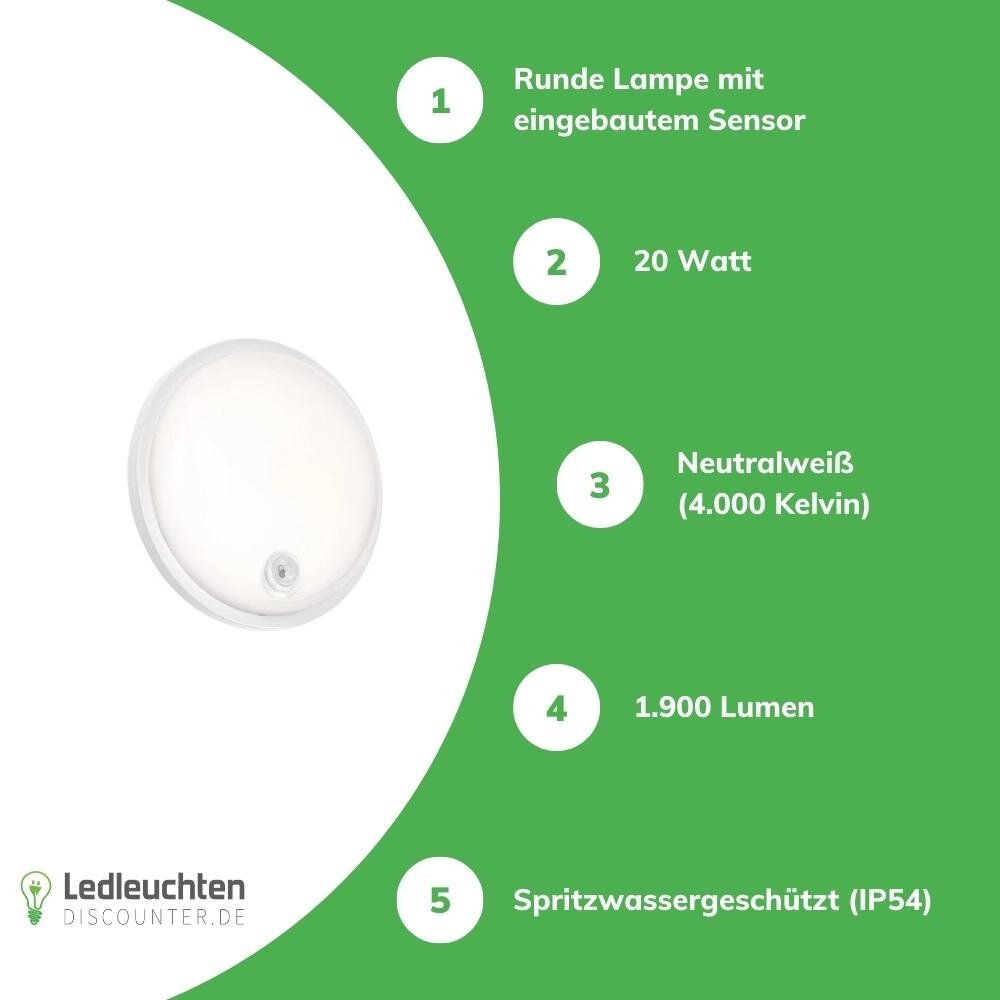 Spectrum LED-Deckenleuchte - rund - mit Sensor - 20W 4000K - IP54 - 230V Spectrum LED-Deckenleuchte - rund - mit Sensor - 20W 4000K - IP54 - 230V