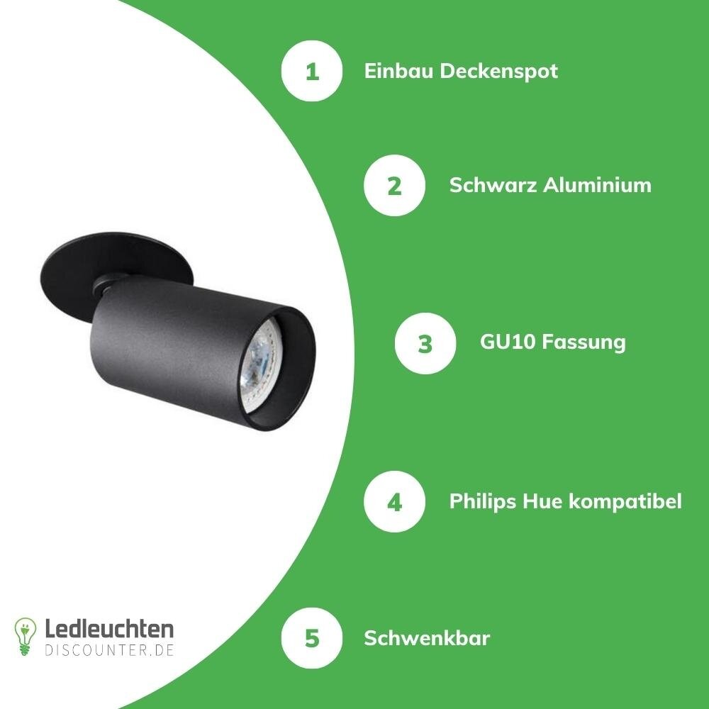 Kanlux LED GU10 Deckenspot schwenkbar Schwarz rund - für 1 LED GU10 Spot