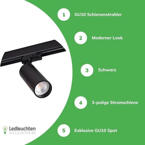 Kanlux – Zuverlässige LED- und Elektrobeleuchtung LED GU10 Schienenspot schwarz - 3-Fase universal - für 1 LED GU10 Spot Kanlux – Zuverlässige LED- und Elektrobeleuchtung LED GU10 Schienenspot schwarz - 3-Fase universal - für 1 LED GU10 Spot