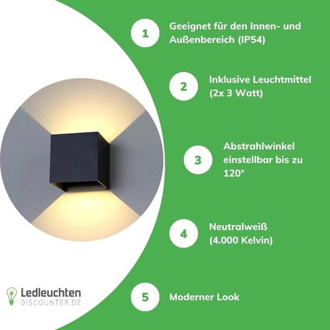 LED line LED-Wandlampe IP54 - kubus Schwarz  2-flammig 6 W - 3000k warm Weiss