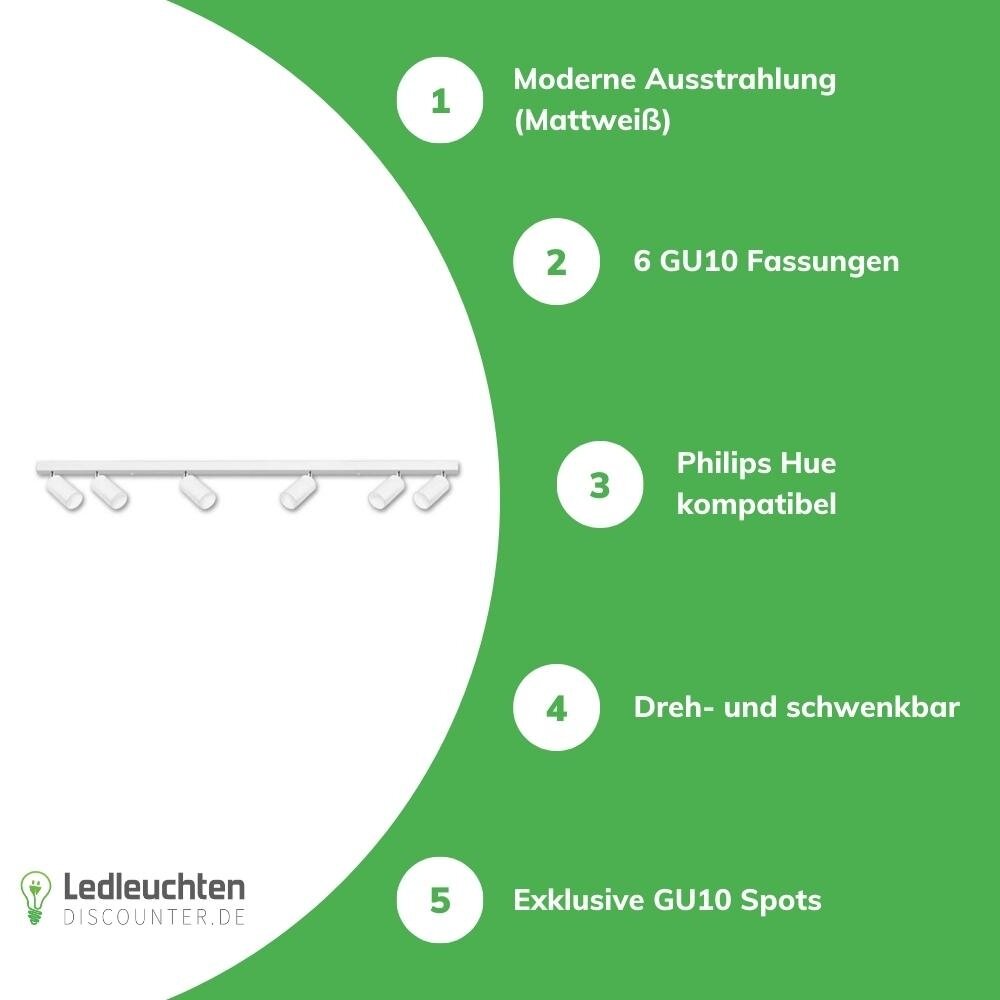 LCB LED-Beleuchtung Innovatives Design, hochwertige Technik & schnelle Lieferung! LED Deckenspot Weiß - 6 verstellbare GU10 Fassungen für LED Spots - exkl. LED Spot