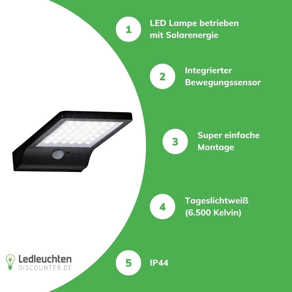 LED Solar Wandleuchte WS107 300Lm - 6000K Tageslichtweiß LED Solar Wandleuchte WS107 300Lm - 6000K Tageslichtweiß