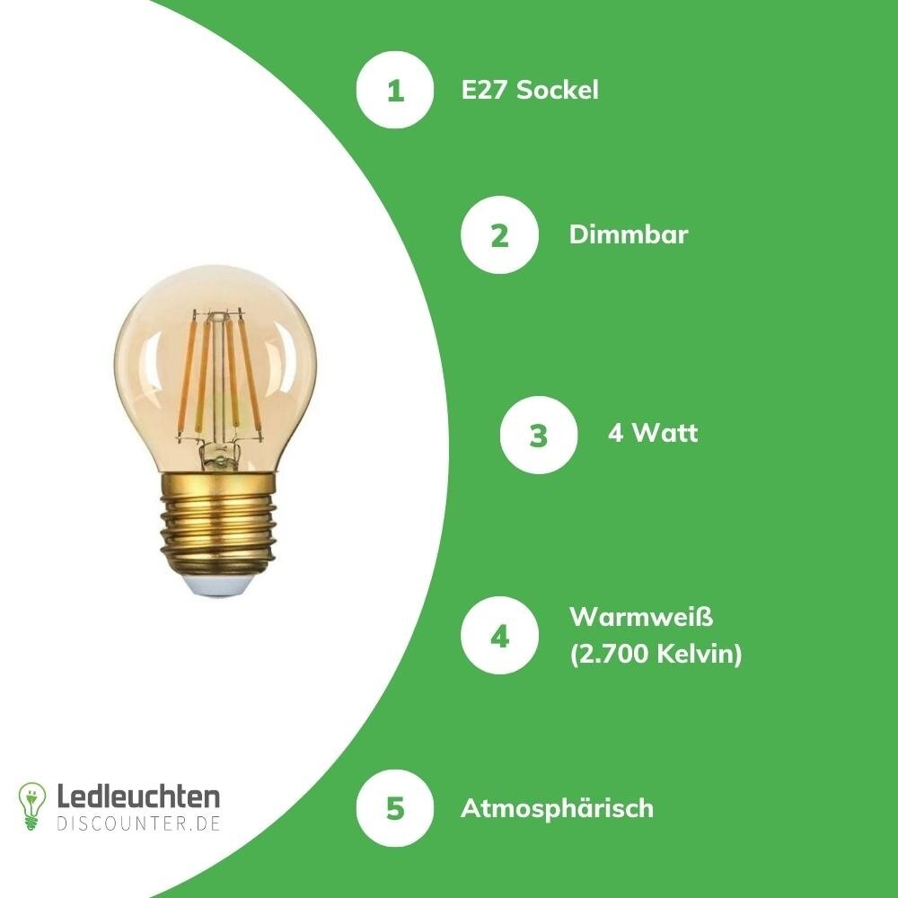 LCB LED-Beleuchtung Innovatives Design, hochwertige Technik & schnelle Lieferung! Dimmbare LED Fadenlampe G45 - E27  - 4W - 2200K Extra Warmweiß - 230V