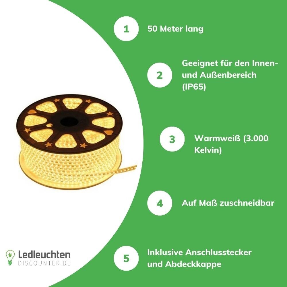 LCB LED-Beleuchtung Innovatives Design, hochwertige Technik & schnelle Lieferung! LED Lichtschlauch Pro V3 7MM – 200W 24.000Lm – 3000K 830 Warmweiß  | 50 Meter – Baustellenbeleuchtung – Plug & Play – 120 LEDs/m