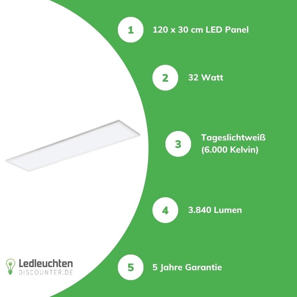 LCB LED Panel 36W 4320lm - 120x30cm - UGR <22 | 3000K-4000K-6500K |  5 Jahre Garantie LCB LED Panel 36W 4320lm - 120x30cm - UGR <22 | 3000K-4000K-6500K |  5 Jahre Garantie