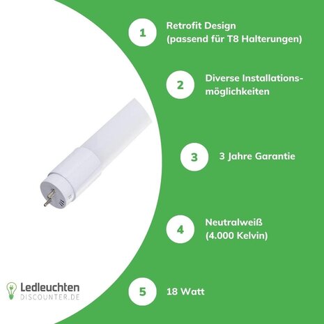 LED TL Röhre 120 cm - 18W entspricht 36W - 4000K 840 Neutralweiß - 3 Jahre  Garantie 