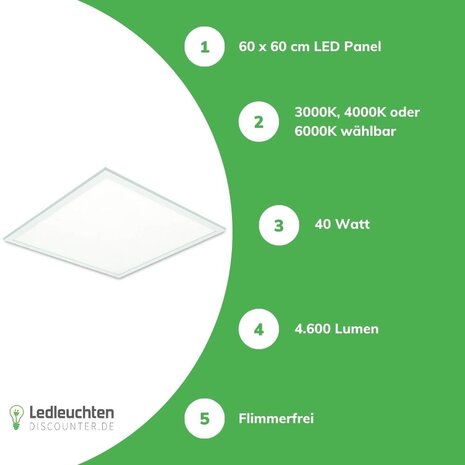 Aigostar LED-Leuchten LED Panel 60x60cm - 3000K, 4000K oder 6500K - 40W 4600Lm