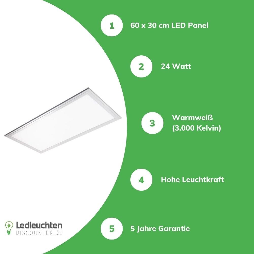 LCB LED-Beleuchtung Innovatives Design, hochwertige Technik & schnelle Lieferung! LED Panel 30x60 cm  - 24W - Warmweiß - 3000K 2125Lm inkl. Trafo 5 Jahre Garantie