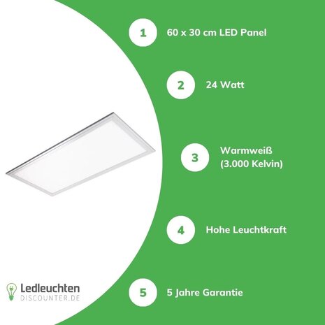 LCB LED-Beleuchtung Innovatives Design, hochwertige Technik & schnelle Lieferung! LED Panel 30x60 cm  - 24W - Warmweiß - 3000K 2125Lm inkl. Trafo 5 Jahre Garantie