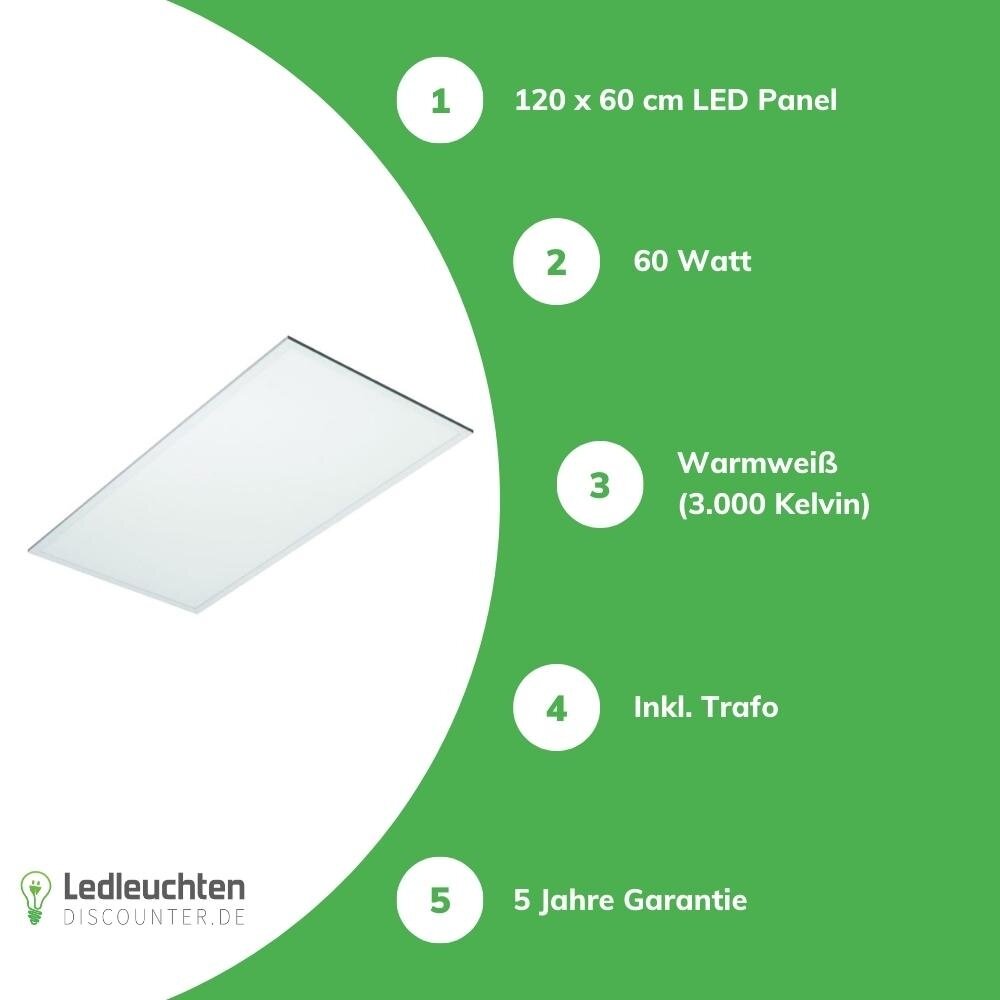 LCB LED Panel 120x60cm - Pro Slim Line - 60W 7200Lm - 3000K 830 Warmweiß| UGR22 Opalweiß - 5 Jahre Garantie