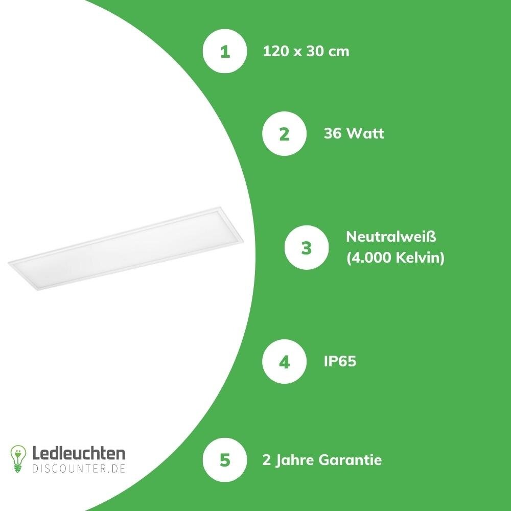 LCB LED Panel - IP65 wasserdicht - Pro Slim Line - 120x30cm - 36W 4320Lm - 4000K 840 Tageslicht weiß | UGR22 Opalweiß - 5 Jahr Garantie LCB LED Panel - IP65 wasserdicht - Pro Slim Line - 120x30cm - 36W 4320Lm - 4000K 840 Tageslicht weiß | UGR22 Opalweiß - 5 Jahr Garantie