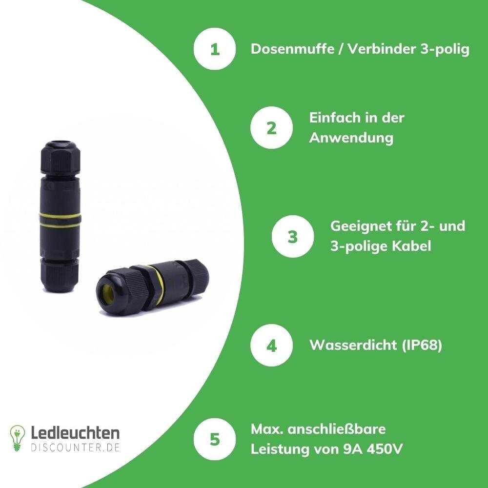 LCB LED-Beleuchtung Innovatives Design, hochwertige Technik & schnelle Lieferung! Dosenmuffe Verbinder IP68 - Wasserdicht - 2- und 3-polig 0.5 - 1 mm²