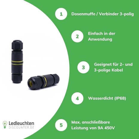 LCB LED-Beleuchtung Innovatives Design, hochwertige Technik & schnelle Lieferung! Dosenmuffe Verbinder IP68 - Wasserdicht - 2- und 3-polig 0.5 - 1 mm²