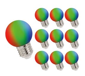 Spectrum 10er Vorteilspack - LED Lampe G45 - E27 Sockel - 1W RGB Spectrum 10er Vorteilspack - LED Lampe G45 - E27 Sockel - 1W RGB