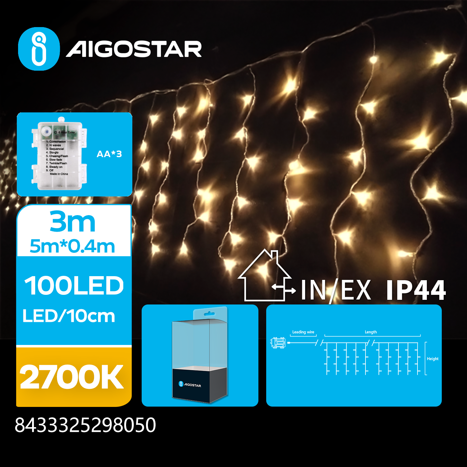 Lichterkranz 1440er LED warmweiß mit Timer 6/18, IP44 Adapter aus