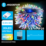 Aigostar LED Weihnachts Lichterkette  - 20 LEDs - 2700K - RGB Lampen - 2 Meter - IP44 - 3x AAA Batterie
