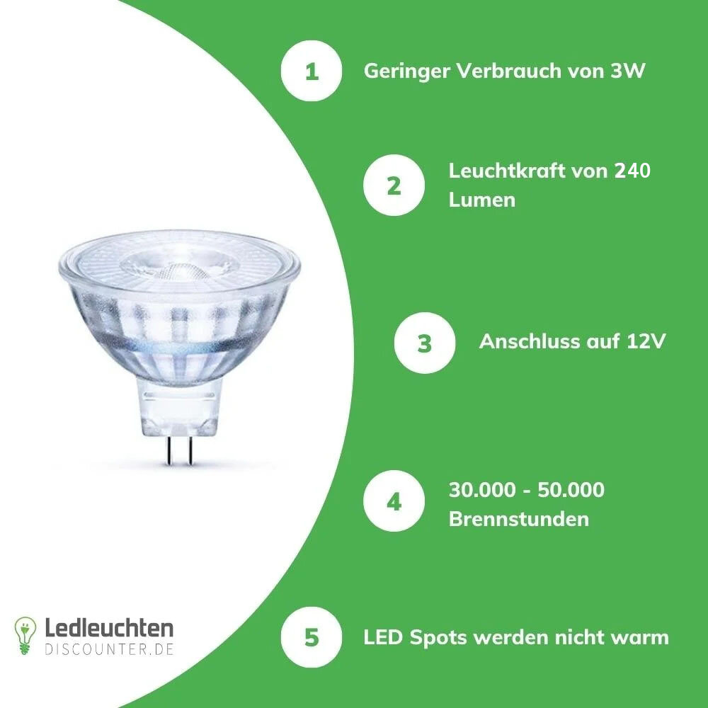 Led line: Erstklassiges Lichtdesign LED MR16 / GU5.3 Strahler 12V 3W 3000K Warmweiß entspricht 25W