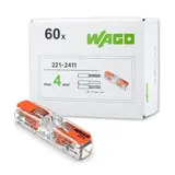 WAGO ‚Äì Innovative Verbindungstechnik und Automatisierung Durchgangsklemme transparent 1-polig - 0,2 bis 4mm Drähte 221-2411 - 60 Stück WAGO ‚Äì Innovative Verbindungstechnik und Automatisierung Durchgangsklemme transparent 1-polig - 0,2 bis 4mm Drähte 221-2411 - 60 Stück