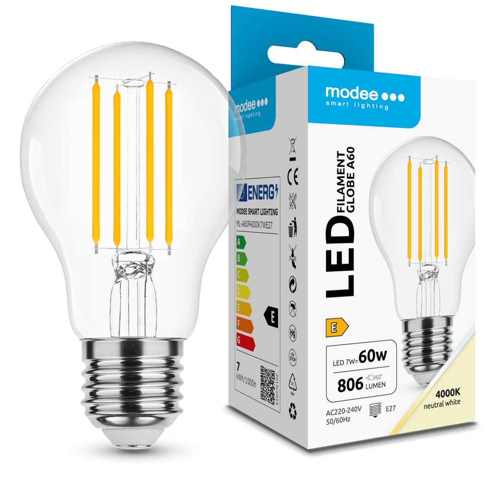 Modee Lighting  LED Fadenlampe - E27 A60 7W - 4000K Neutralweiß