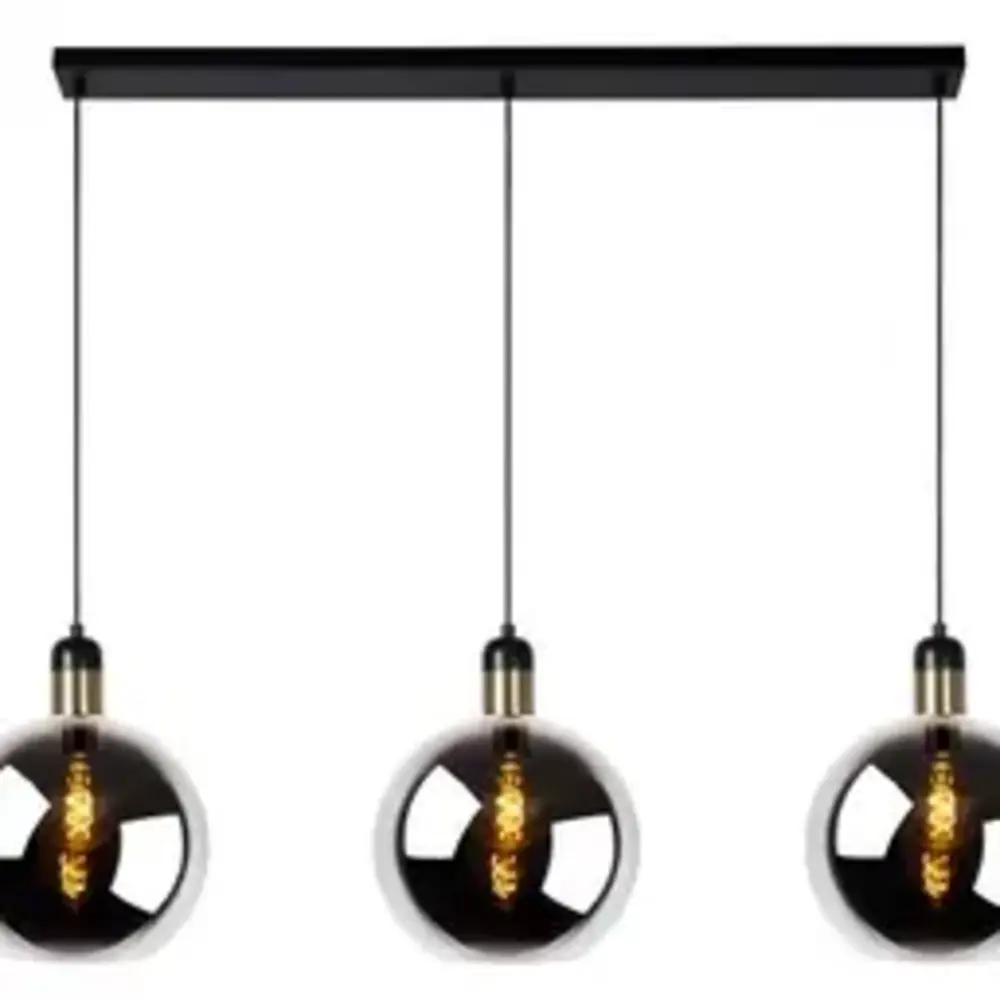 Lucide LED-Beleuchtung  JULIUS - Pendelleuchte Schwarz/ Gold - 3xE27 - Rauchglas