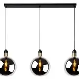 Lucide LED-Beleuchtung  JULIUS - Pendelleuchte Schwarz/ Gold - 3xE27 - Rauchglas