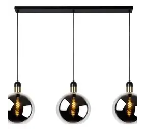 Lucide LED-Beleuchtung  JULIUS - Pendelleuchte Schwarz/ Gold - 3xE27 - Rauchglas