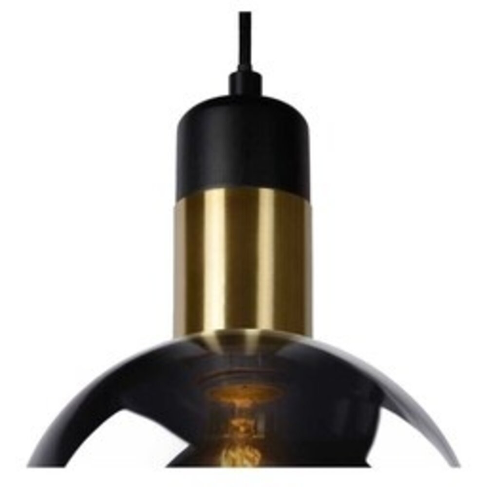 Lucide LED-Beleuchtung  JULIUS - Pendelleuchte Schwarz/ Gold - 3xE27 - Rauchglas