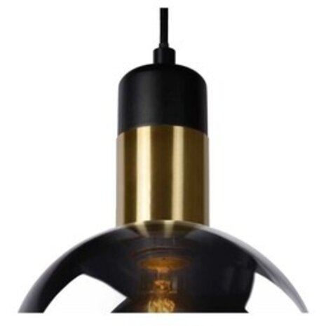 Lucide LED-Beleuchtung  JULIUS - Pendelleuchte Schwarz/ Gold - 3xE27 - Rauchglas