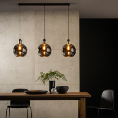 Lucide LED-Beleuchtung  JULIUS - Pendelleuchte Schwarz/ Gold - 3xE27 - Rauchglas