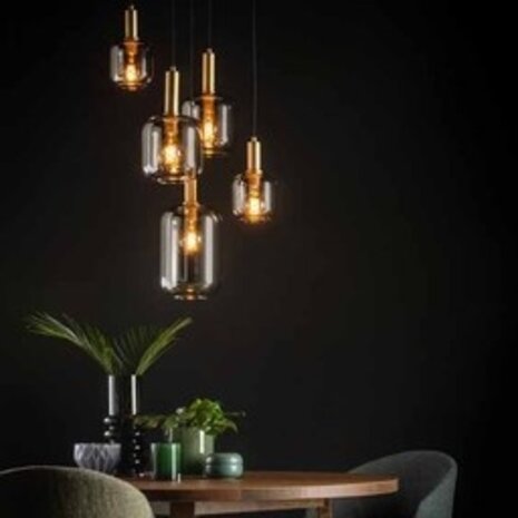 Lucide LED-Beleuchtung  JOANET - Pendelleuchte - Ø 66 cm - 5xE27 - Rauchglas