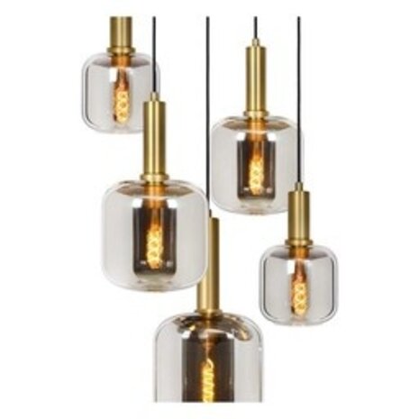 Lucide LED-Beleuchtung  JOANET - Pendelleuchte - Ø 66 cm - 5xE27 - Rauchglas