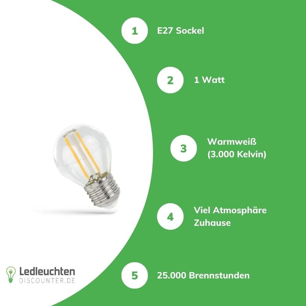 Spectrum 3-pack LED Fadenlampe G45 - E27 Sockel - 1W Filament - 3000K Warmweiß Spectrum 3-pack LED Fadenlampe G45 - E27 Sockel - 1W Filament - 3000K Warmweiß