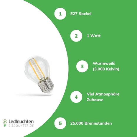 Spectrum 3-pack LED Fadenlampe G45 - E27 Sockel - 1W Filament - 3000K Warmweiß Spectrum 3-pack LED Fadenlampe G45 - E27 Sockel - 1W Filament - 3000K Warmweiß