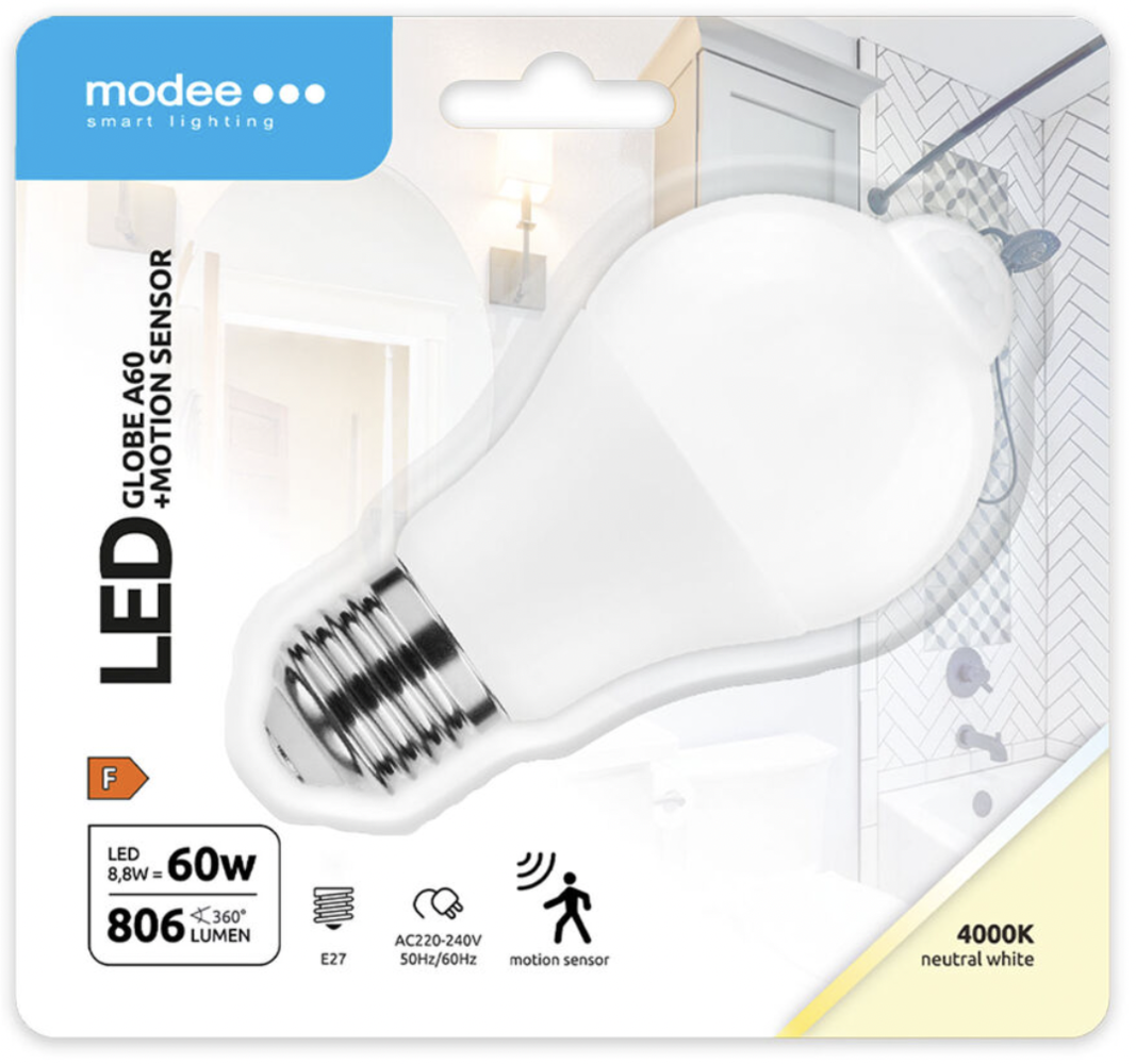Modee Lighting LED Lampe mit Bewegungssensor - E27 Fassung - 8,8W - 4000K Modee Lighting LED Lampe mit Bewegungssensor - E27 Fassung - 8,8W - 4000K