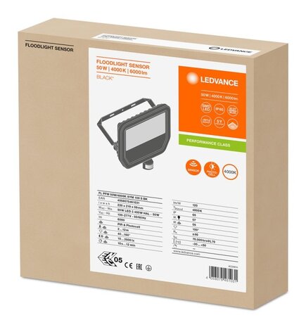 Ledvance Led-Scheinwerfer Aluminium Schwarz 41W 6000lm 100D - 840 Kaltweiß | IP65 - Bewegungs- Und Lichtsensor - Symmetrisch