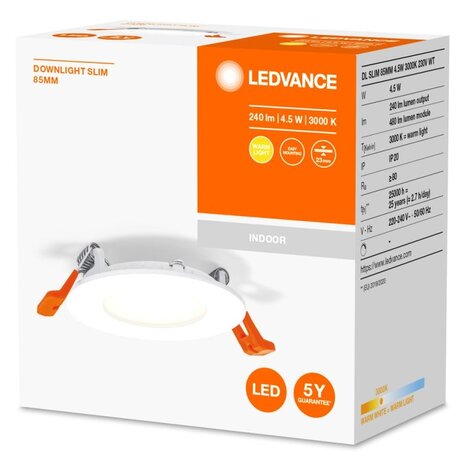 Ledvance LED Downlight Slim Recess Weiß 4.5W 240lm 110D - 865 Tageslichtweiß | 85mm - Ausschnitt 72mm