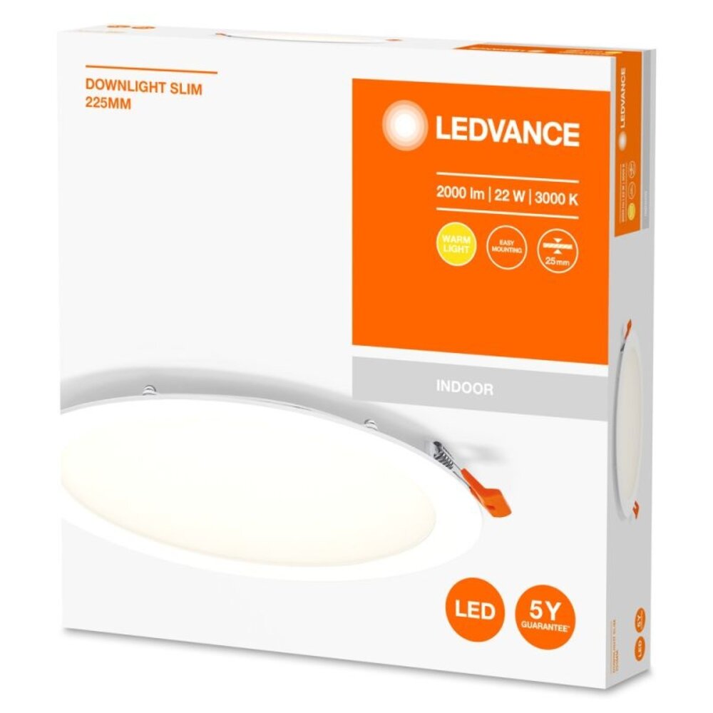Ledvance LED Downlight Slim Recess Weiß 22W 2000lm 110D - 865 Tageslichtweiß | 225mm - Ausschnitt 200mm Ledvance LED Downlight Slim Recess Weiß 22W 2000lm 110D - 865 Tageslichtweiß | 225mm - Ausschnitt 200mm