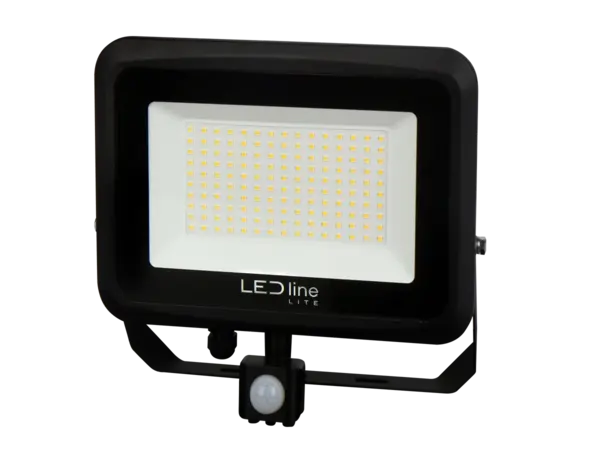 LED line LED-Außenleuchte - Schwarz - Floodlight Strahler IP65 -   100W 10.000Lm - 4000K  840 Kaltweiß  | Bewegungsmelder - 3 Jahr Garantie - Ersetzt 250W