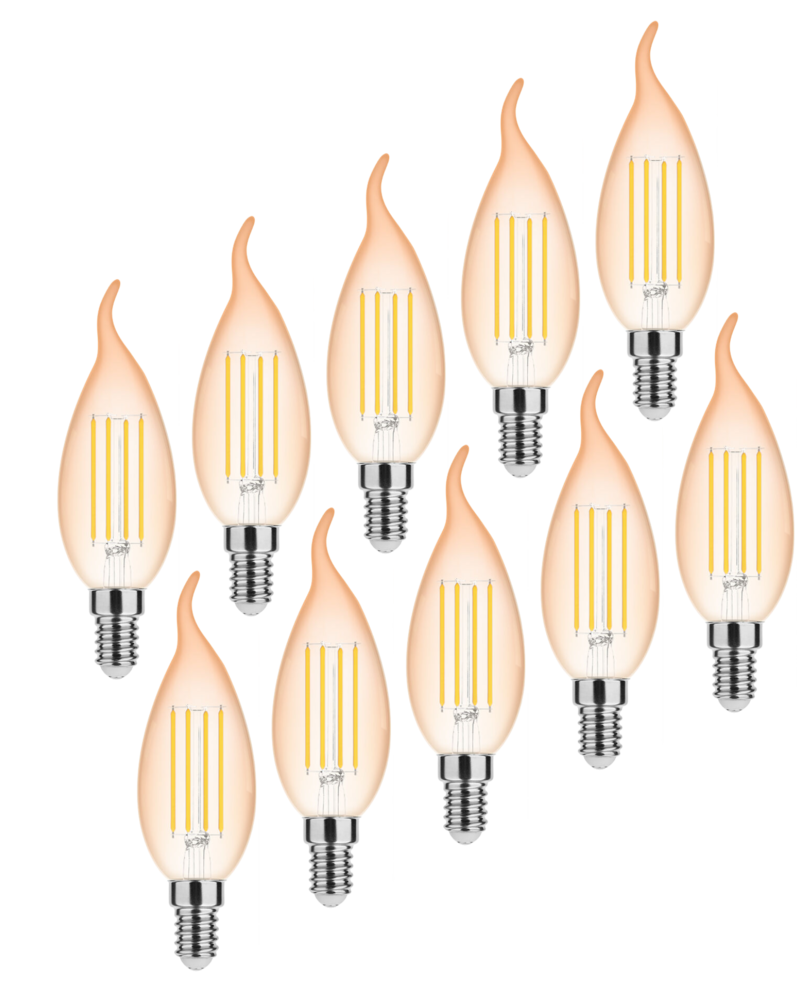 LCB LED-Beleuchtung Innovatives Design, hochwertige Technik & schnelle Lieferung! 10xE14 LED Lampe - C37 - 4W entspricht 50W -1800K extra Warmweiß - dimmbar