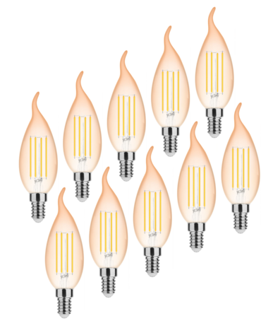 LCB 10xE14 LED Lampe - C37 - 4W entspricht 50W -1800K extra Warmweiß - dimmbar