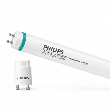 Philips | Offizieller Philips-Vertriebspartner LED Röhre T8 MASTER Value (EM/Mains) Ultra Output 15.5W 2500lm - 840 Kaltweiß | 120cm - Ersatz für 36W