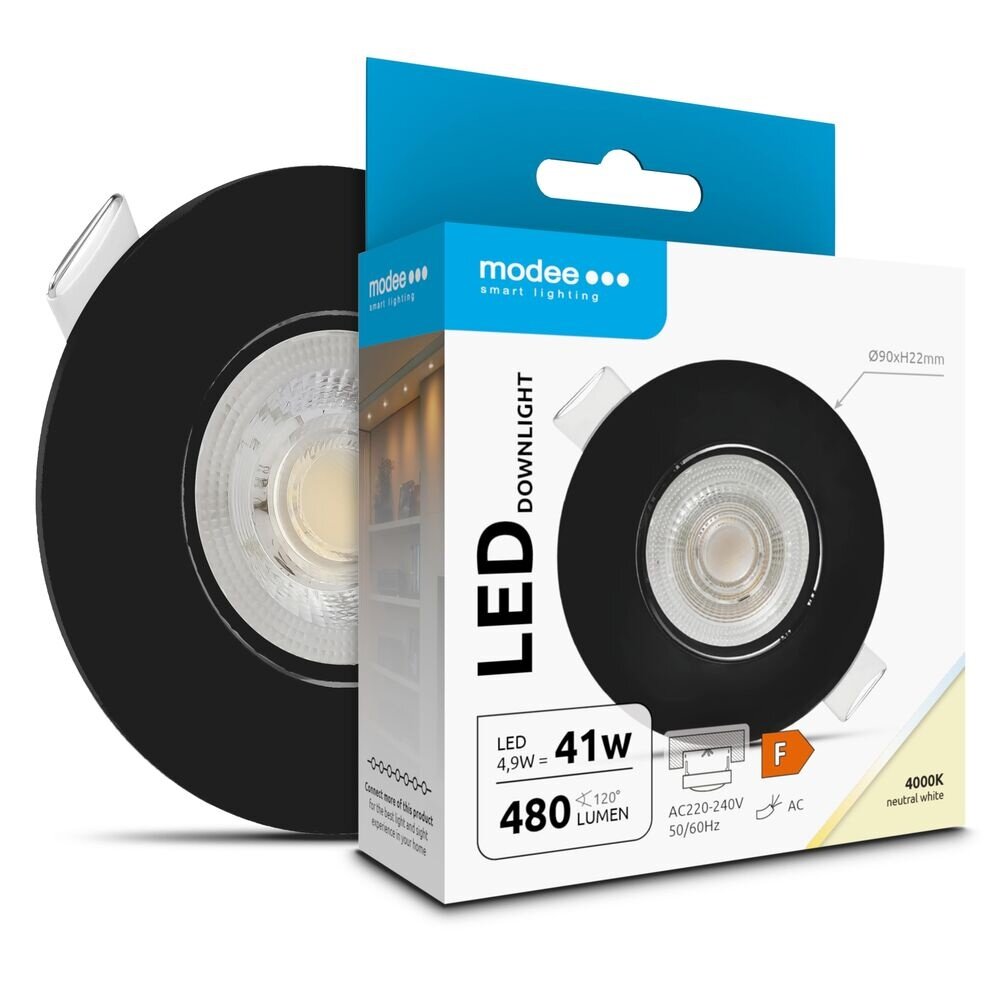 Modee Lighting LED inbouwspot Zwart- 4,9W vervangt 41W - 480lm - 4000K - Kantelbaar - Niet Dimbaar - D90xH22mm