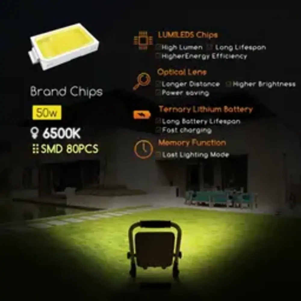 Aigostar LED-Leuchten Wiederaufladbare LED-Arbeitsleuchte IP65 – 50 W, 1400 Lumen – 6500 K Tageslichtweiß – Bis zu 12 Stunden Betriebszeit